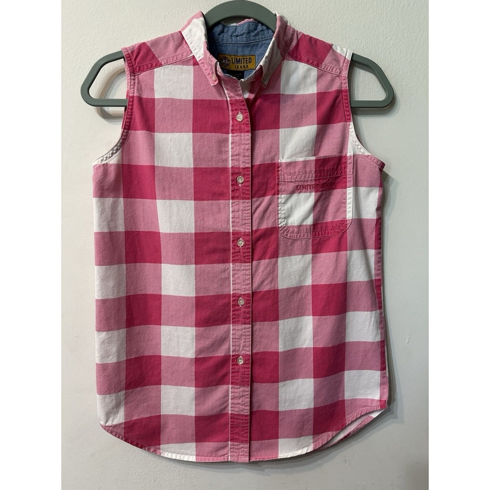 Vintage 90s Limited Jeans Pink Buffalo Check Sleeveless Shirt Top Women 10 Small